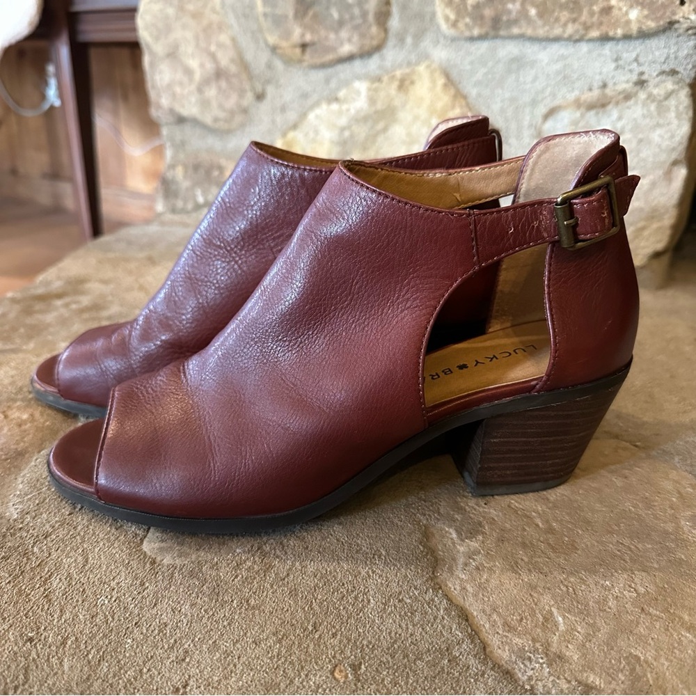 Women’s Lucky Brand Barimo Open Toe Leather Bootie